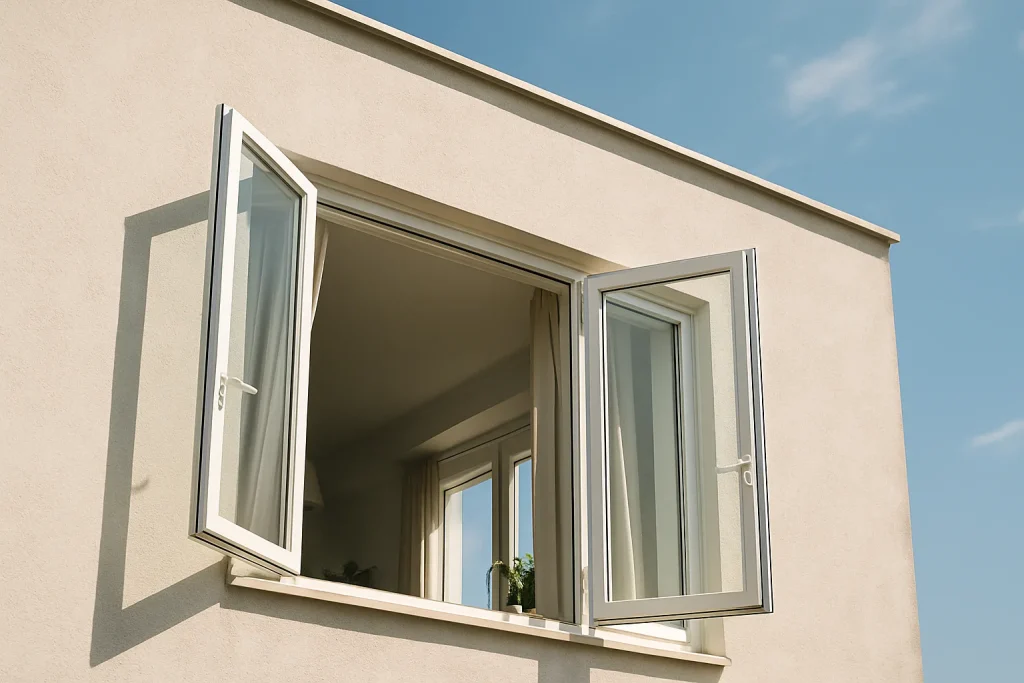 Appartement avec fenêtres ouvertes après une désinfection intensive, lumière du jour.