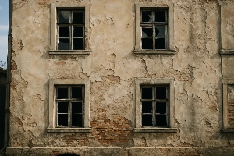 Façade d'un bâtiment dégradé, indicatif de la nécessité d'un dératiseur.